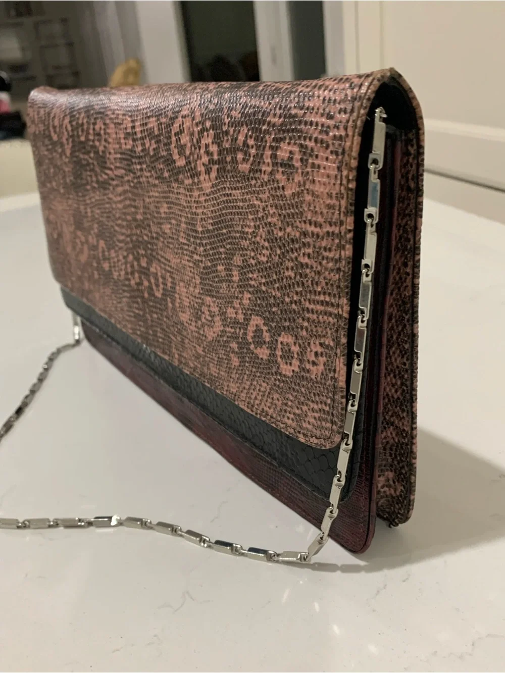 Dries Van Noten three-tone snake & lizard-embossed leather envelope clutch bag